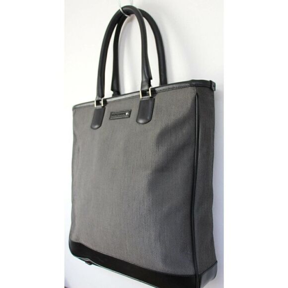 $915 MONTBLANC ITALY GRAY NYLON BLACK LEATHER BUSINESS TOTE SHOULDER BAG HANDBAG - Picture 5 of 11